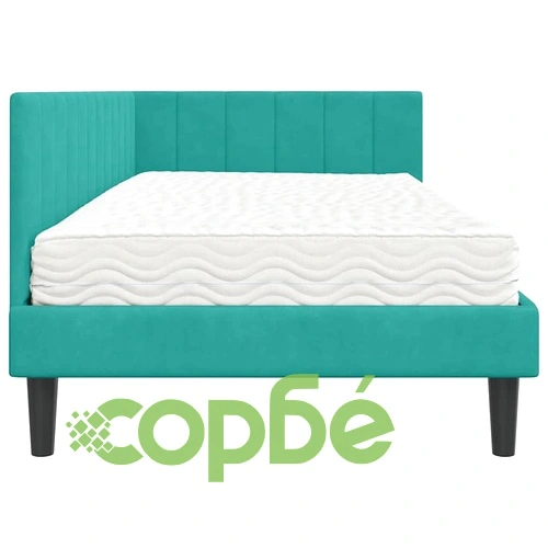 Ъглова рамка за легло с матрак от кадифе в тюркоаз цвят 100x200 см ➤ топ цена ➤ sorbe.bg