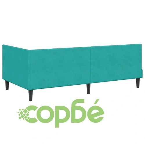 Ъглова рамка за легло с матрак от кадифе в тюркоаз цвят 100x200 см ➤ топ цена ➤ sorbe.bg