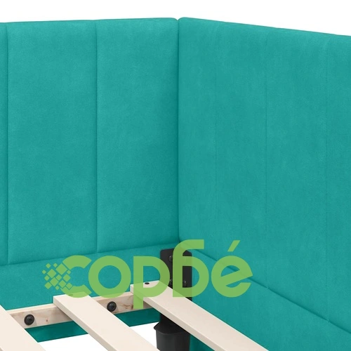 Ъглова рамка за легло с матрак от кадифе в тюркоаз цвят 100x200 см ➤ топ цена ➤ sorbe.bg