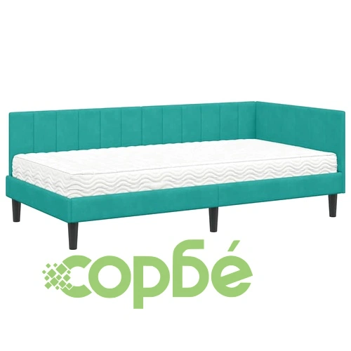 Ъглова рамка за легло с матрак от кадифе в тюркоаз цвят 100x200 см ➤ топ цена ➤ sorbe.bg