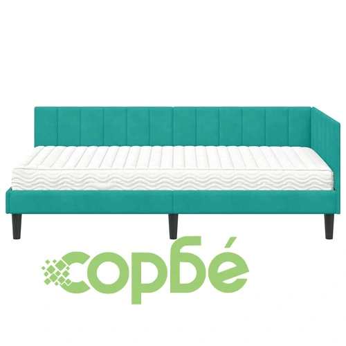 Ъглова рамка за легло с матрак от кадифе в тюркоаз цвят 100x200 см ➤ топ цена ➤ sorbe.bg