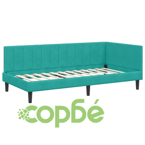 Ъглова рамка за легло с матрак от кадифе в тюркоаз цвят 100x200 см ➤ топ цена ➤ sorbe.bg