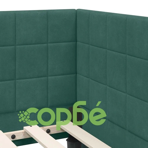 Ъглова рамка за легло с матрак и табло, кадифе, 80 x 200 см, зелен ➤ топ цена ➤ sorbe.bg