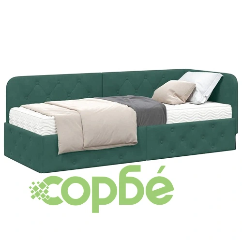 Ъглова рамка за легло с матрак от пяна 80x200 см тъмнозелен кадифе ➤ топ цена ➤ sorbe.bg