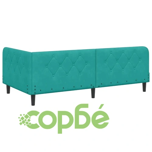 Ъглова рамка за легло с матрак Тюркоаз 90 x 200 см, кадифе, шперплат ➤ топ цена ➤ sorbe.bg