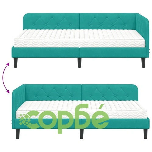 Ъглова рамка за легло с матрак Тюркоаз 100 x 200 см, кадифе ➤ топ цена ➤ sorbe.bg