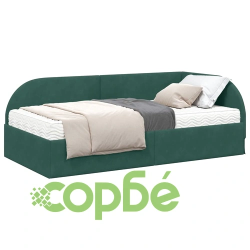 Ъглова рамка за легло с матрак и табло, 90x190 см, Кадифе, Зелен ➤ топ цена ➤ sorbe.bg