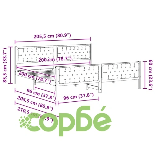 Рамка за легло светлосиво 200x200 см от масивно борово дърво ➤ топ цена ➤ sorbe.bg
