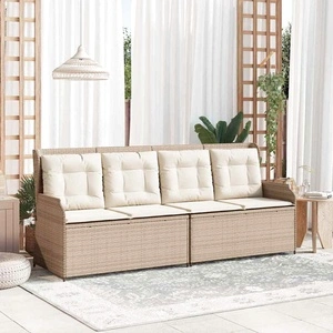 Градинска пейка от полиратан с възглавница, бежова, 110 x 67 x 95 см