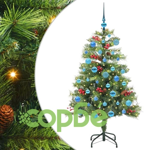 Изкуствено коледно дърво зелено 150 см PVC и метал с LED осветление ➤ топ цена ➤ sorbe.bg