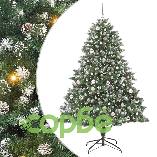Изкуствена коледна елха с LED осветление и украса 140x140x210 см зелена ➤ топ цена ➤ sorbe.bg