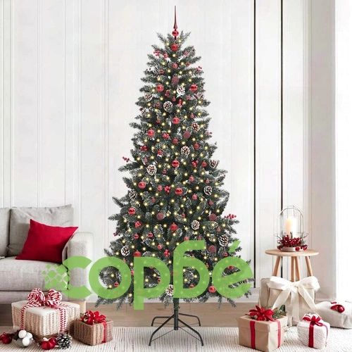 Изкуствена коледна елха с LED осветление, зелена, PVC, 240 см височина ➤ топ цена ➤ sorbe.bg