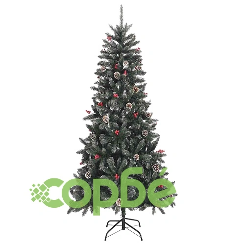 Изкуствена коледна елха с LED осветление, зелена, PVC, 240 см височина ➤ топ цена ➤ sorbe.bg