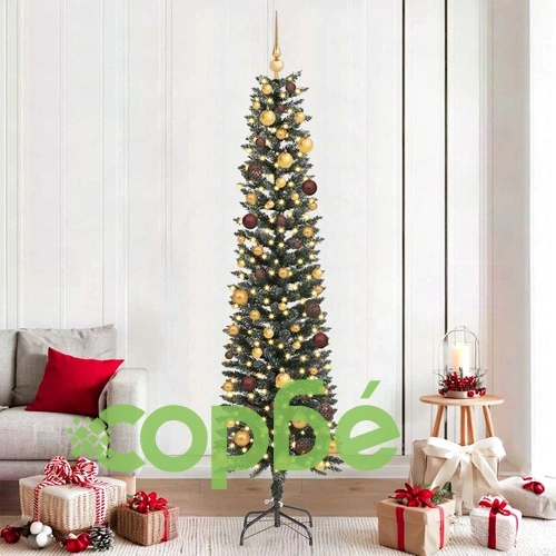 Изкуствено коледно дърво с топки и LED светлини PVC зелено 210 см ➤ топ цена ➤ sorbe.bg