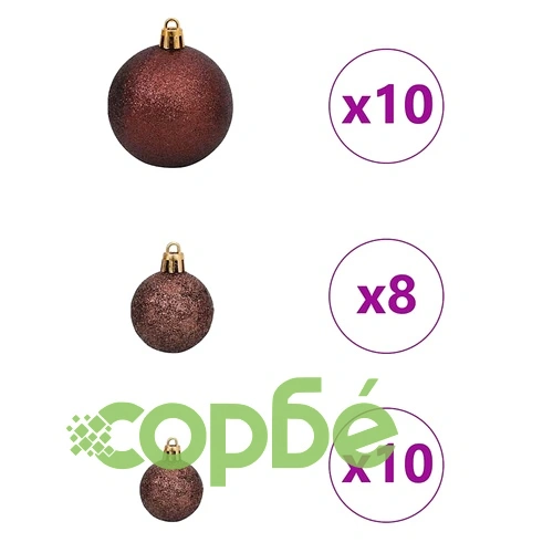 Изкуствено коледно дърво с топки и LED светлини PVC зелено 210 см ➤ топ цена ➤ sorbe.bg