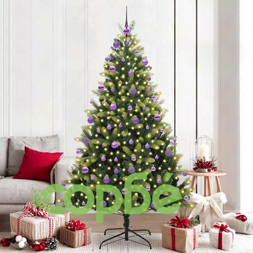 Изкуствена коледна елха с хингед конструкция 300 LED лампи зелена 210 см PVC PE ➤ топ цена ➤ sorbe.bg