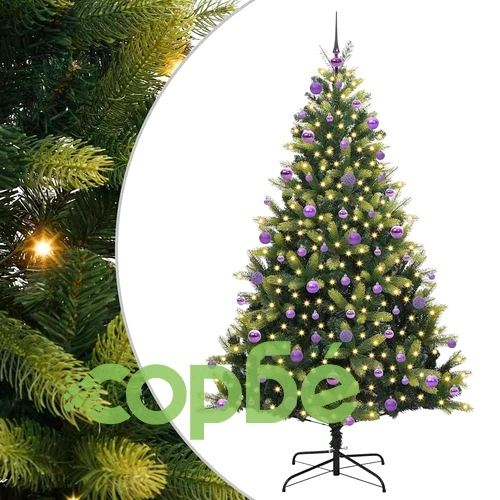 Изкуствена коледна елха с хингед конструкция 300 LED лампи зелена 210 см PVC PE ➤ топ цена ➤ sorbe.bg