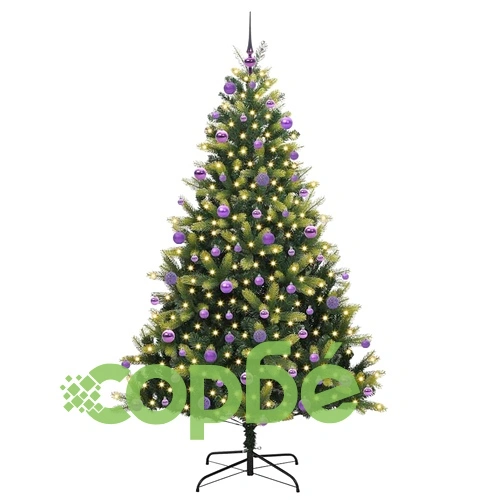 Изкуствена коледна елха с хингед конструкция 300 LED лампи зелена 210 см PVC PE ➤ топ цена ➤ sorbe.bg