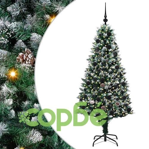 Изкуствено коледно дърво с 300 LED светлини и коледни топки PVC 180 см зелено ➤ топ цена ➤ sorbe.bg