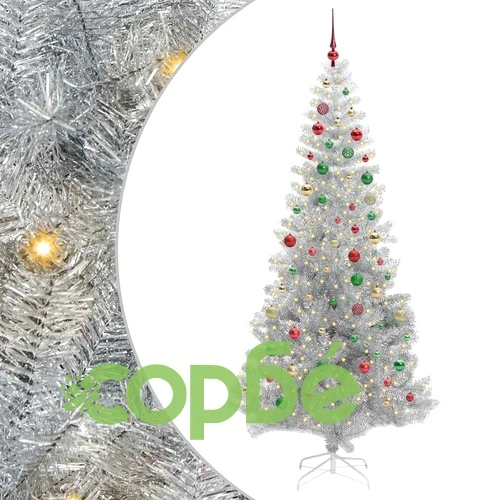 Коледно дърво PET със стойка и 300 LED светлини сребрист 210 cm ➤ топ цена ➤ sorbe.bg