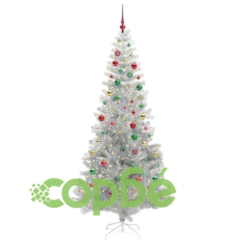 Коледно дърво PET със стойка и 300 LED светлини сребрист 210 cm ➤ топ цена ➤ sorbe.bg