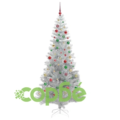 Коледно дърво PET със стойка и 300 LED светлини сребрист 210 cm ➤ топ цена ➤ sorbe.bg