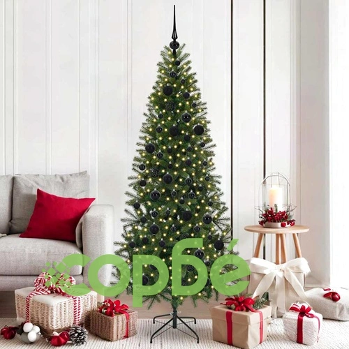 Изкуствено коледно дърво с 300 LED светлини зелено 180 см PE и PVC ➤ топ цена ➤ sorbe.bg