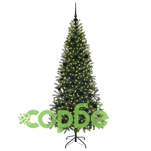 Изкуствено коледно дърво с 300 LED светлини зелено 180 см PE и PVC ➤ топ цена ➤ sorbe.bg