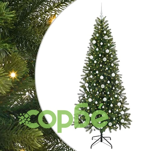 Изкуствена коледна елха с 300 LED светлини и поставка 210 см PE/PVC ➤ топ цена ➤ sorbe.bg