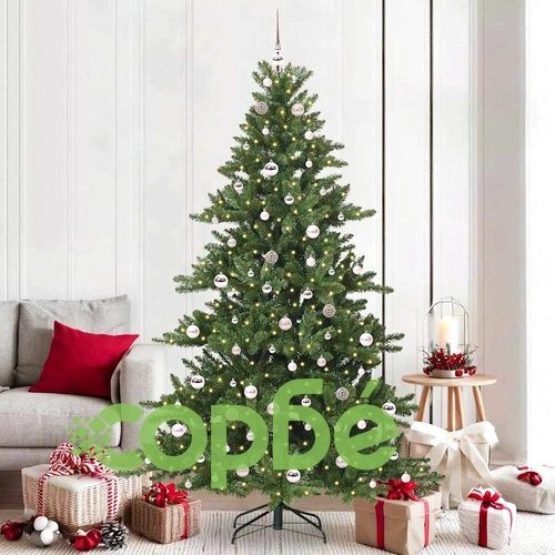 Изкуствена коледна елха с панти и LED осветление 210 см ПВЦ ➤ топ цена ➤ sorbe.bg
