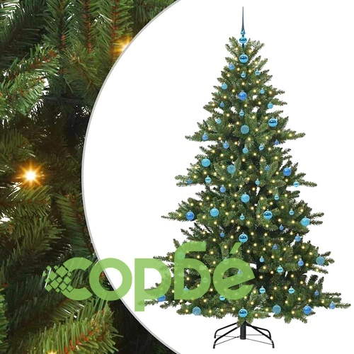 Изкуствено коледно дърво с панти и LED осветление 210 см ПВЦ ➤ топ цена ➤ sorbe.bg