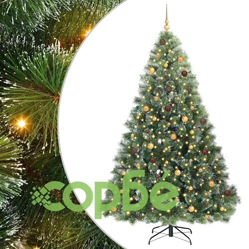 Изкуствено коледно дърво с LED осветление и стойка, Зелено, 240 см, PE и PVC ➤ топ цена ➤ sorbe.bg