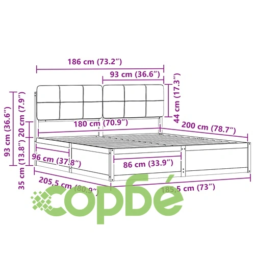 Леглова рамка с тапицирана табла от борово дърво светлосиво 180x200 см ➤ топ цена ➤ sorbe.bg