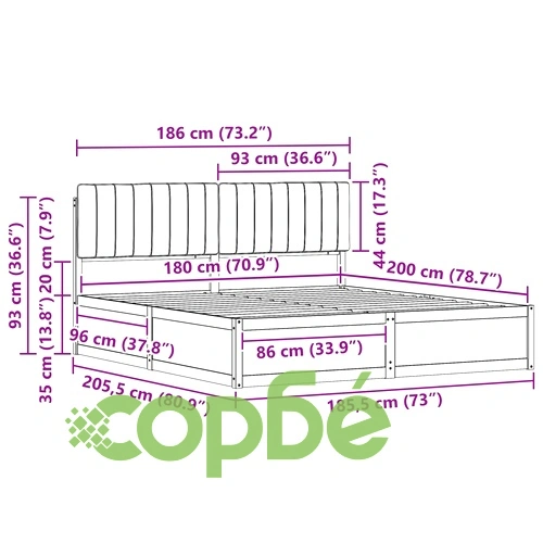 Леглова рамка с тапицирана табла от борово дърво светлосиво 180x200 см ➤ топ цена ➤ sorbe.bg