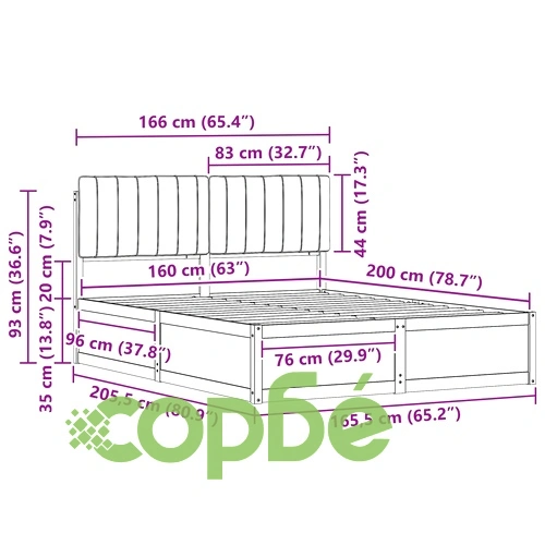 Леглова рамка с тапицирана табла от борово дърво светлосиво 160x200 см ➤ топ цена ➤ sorbe.bg