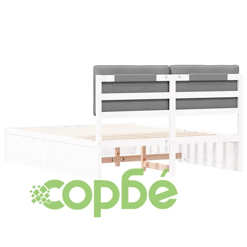 Леглова рамка с тапицирана табла от борово дърво светлосиво 160x200 см ➤ топ цена ➤ sorbe.bg