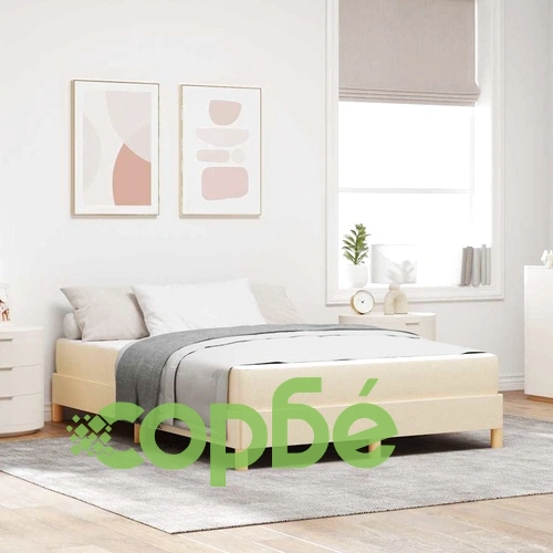 Легло с пружинен матрак от текстил и инженерна дървесина 140x190 см кремаво-кафяво ➤ топ цена ➤ sorbe.bg