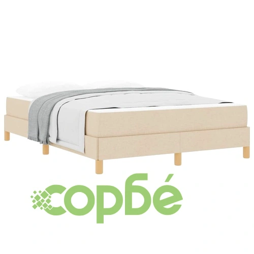 Легло с пружинен матрак от текстил и инженерна дървесина 140x190 см кремаво-кафяво ➤ топ цена ➤ sorbe.bg