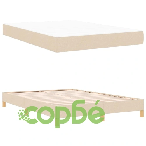 Легло с пружинен матрак от текстил и инженерна дървесина 140x190 см кремаво-кафяво ➤ топ цена ➤ sorbe.bg