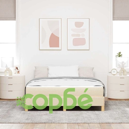 Легло с пружинен матрак от текстил и инженерна дървесина 140x190 см кремаво-кафяво ➤ топ цена ➤ sorbe.bg