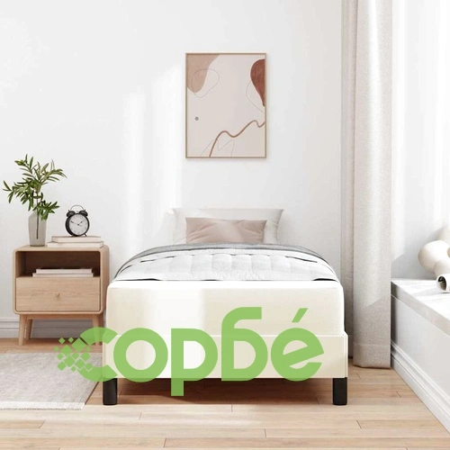 Единично легло с матрак от изкуствена кожа 90x200 см крем цвят ➤ топ цена ➤ sorbe.bg