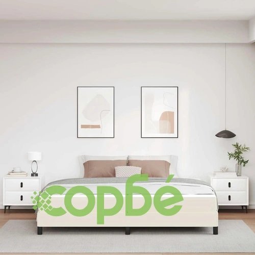 Легло с матрак от изкуствена кожа крем 200x200 см с ламелна рамка ➤ топ цена ➤ sorbe.bg