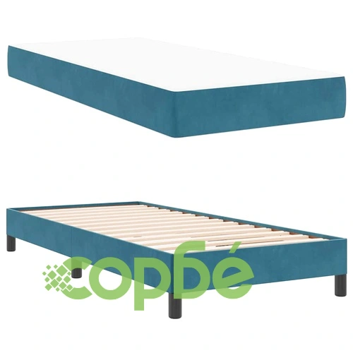 Континентално легло с матрак тъмносиньо 90x200 см кадифе ➤ топ цена ➤ sorbe.bg