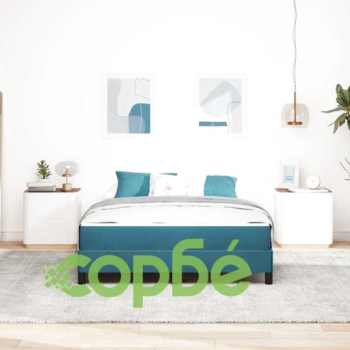 Континентално легло с матрак тъмносиньо 140x200 см кадифе ➤ топ цена ➤ sorbe.bg