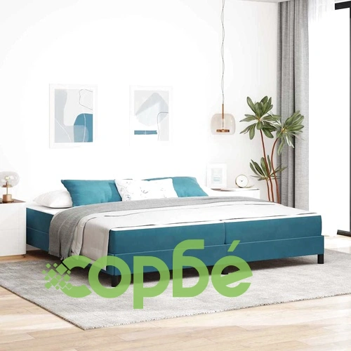 Континентално легло с матрак от кадифе тъмносиньо 200x200 см ➤ топ цена ➤ sorbe.bg