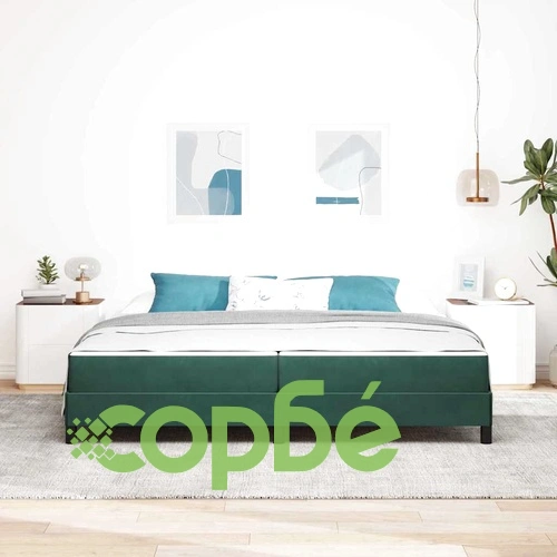 Континентално легло с матрак тъмно зелено кадифе 200x210 см ➤ топ цена ➤ sorbe.bg