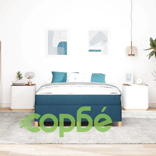 Легло с пружинирана основа и матрак 140x200 см текстил синьо ➤ топ цена ➤ sorbe.bg