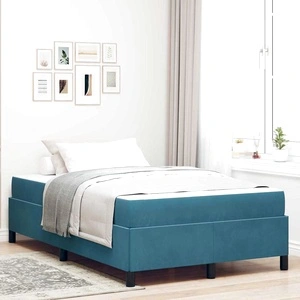 Рамка за легло с матрак тъмносин кадифе 120x190 см с ламелна рамка