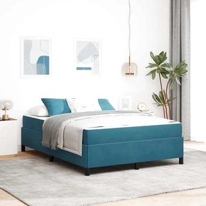 Рамка за легло с матрак от кадифе тъмносиньо и бяло 140x190 см