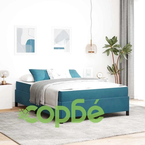 Рамка за легло с матрак от кадифе тъмносиньо и бяло 140x190 см ➤ топ цена ➤ sorbe.bg